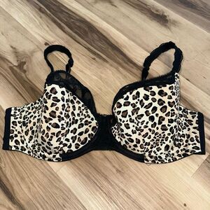 Cacique leopard spot 40DD black lace sexy date night bra